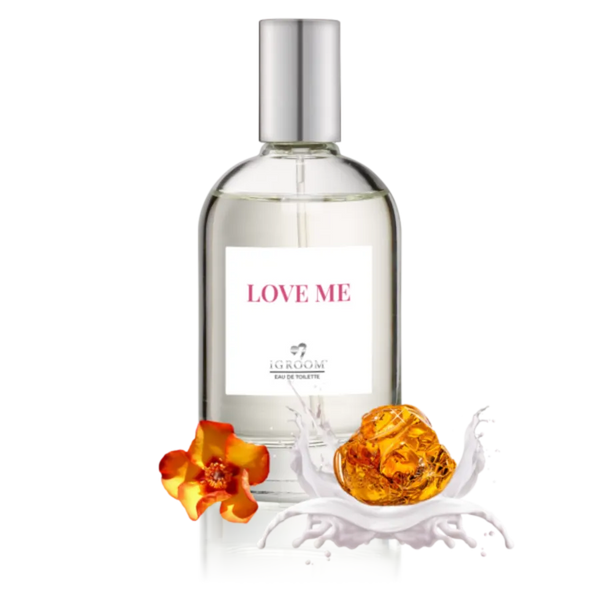 iGroom Love Me perfume bottle with an orange flower and amber gem
