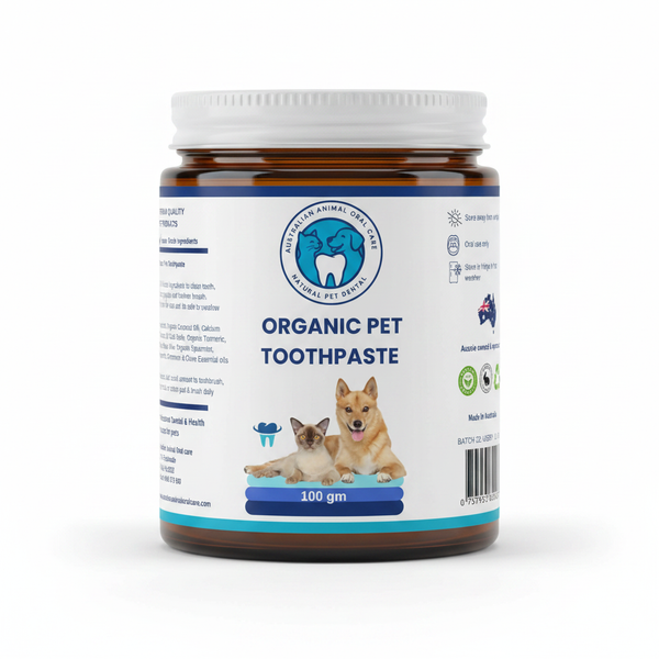 Australian Animal Oral Care Organic Pet Toothpaste jar with cat and dog, 100gm