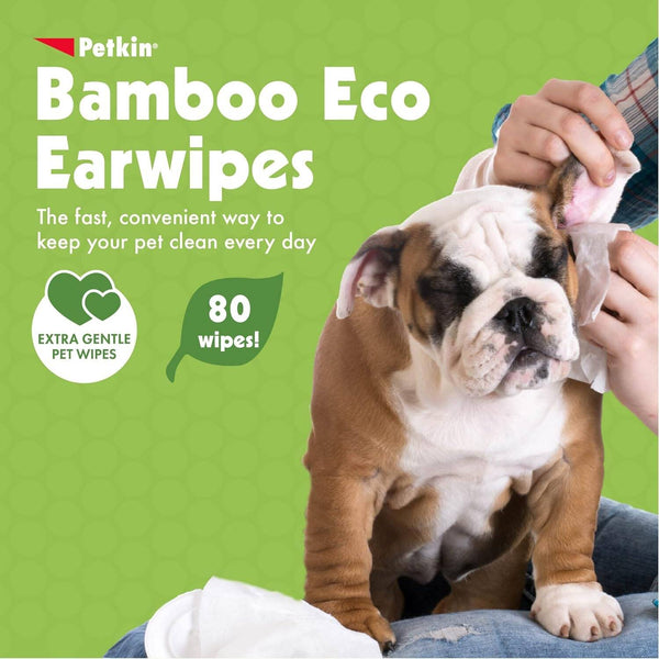 Petkin Bamboo Eco Ear Wipes 80 pack Spitz Groom Bulldog Extra Gentle