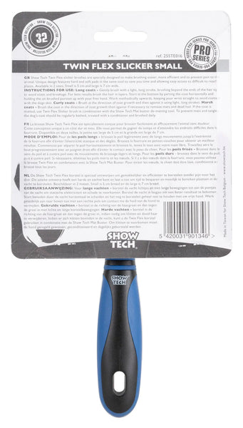 Back of the Show Tech Twin Flex Slicker Small packaging with usage instructions