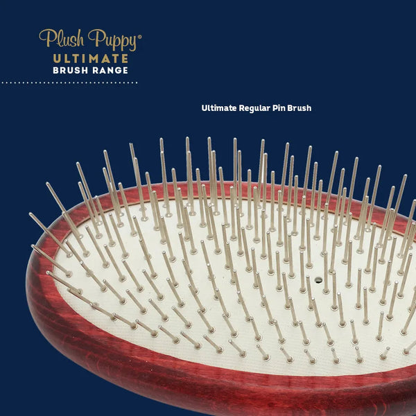 Close-up of the Plush Puppy Ultimate Regular Pin Brush's nickel-plated pins